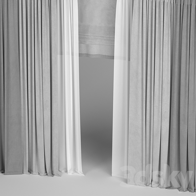 Curtains with roman and tulle. 3DS Max Model - thumbnail 2