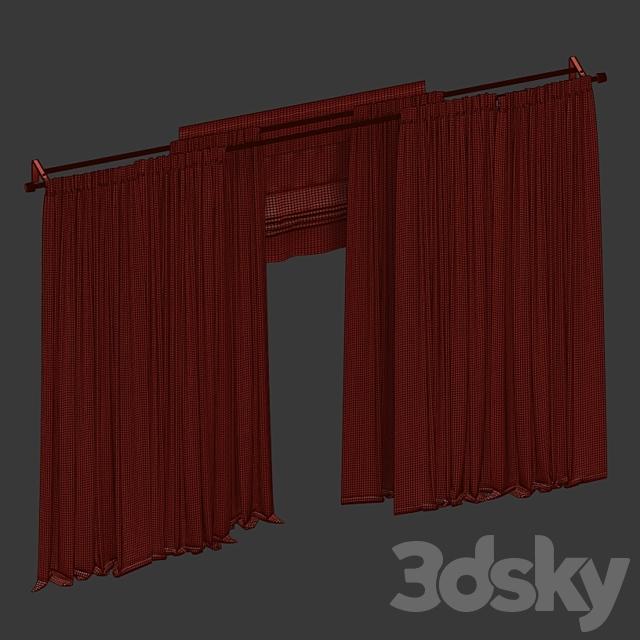 Curtains with roman and tulle. 3DS Max Model - thumbnail 4