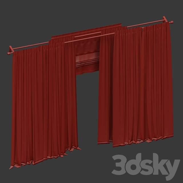 Curtains with roman and tulle. 3DS Max Model - thumbnail 5