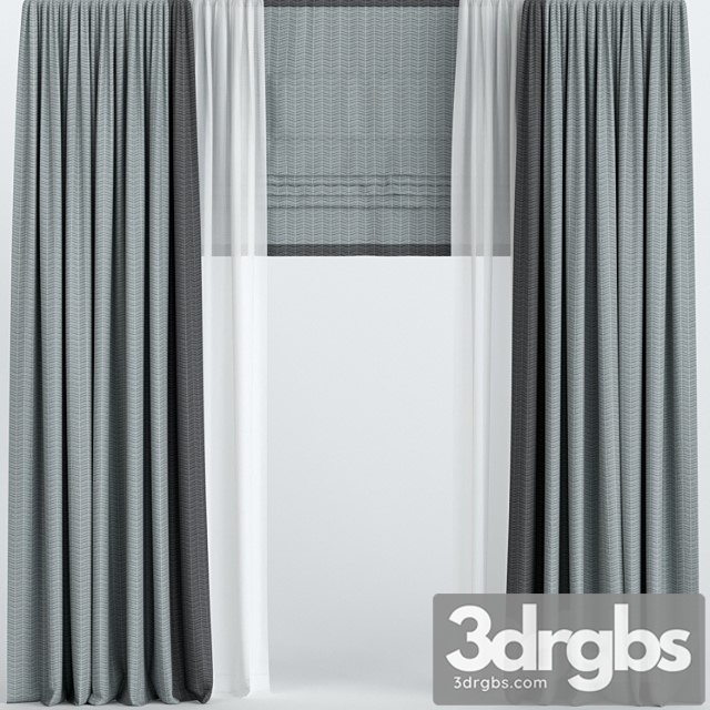 Curtains with roman and tulle. 3dsmax Download - thumbnail 1