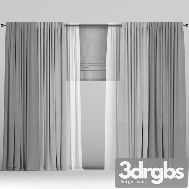 Curtains with roman and tulle_2 3dsmax Download - thumbnail 1