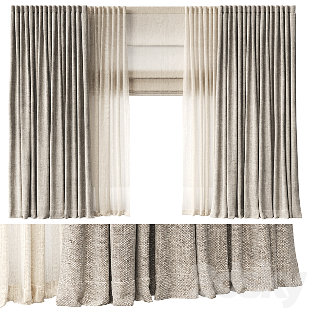 Curtains with Roman blinds 3ds Max - thumbnail 1