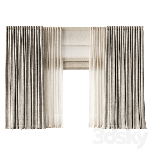 Curtains with Roman blinds 3ds Max - thumbnail 2