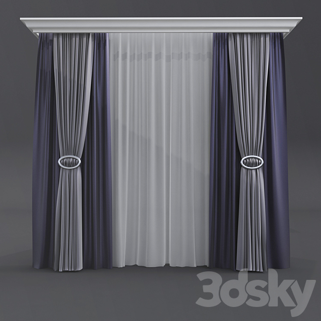 Curtains with stitches dark 3ds Max - thumbnail 1