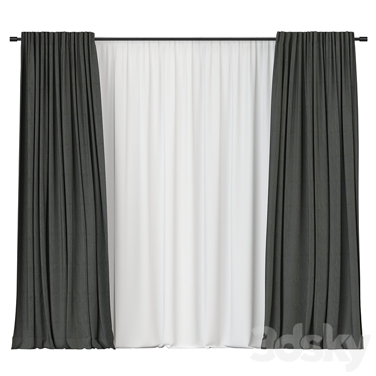 Curtains with tulle 3DS Max - thumbnail 1