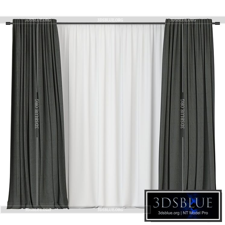 Curtains with tulle 3DS Max - thumbnail 3