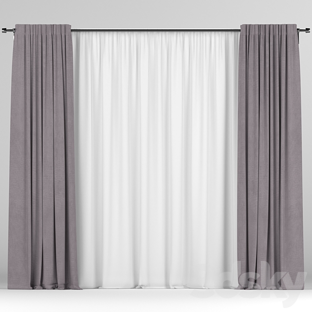 Curtains with tulle 3ds Max - thumbnail 1