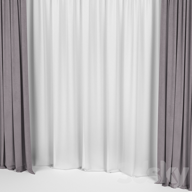 Curtains with tulle 3ds Max - thumbnail 2