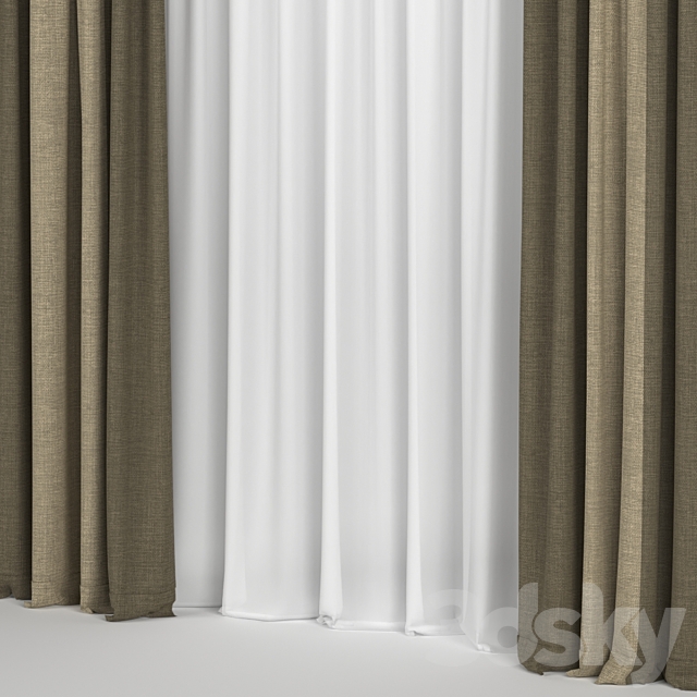 Curtains with tulle 3ds Max - thumbnail 2