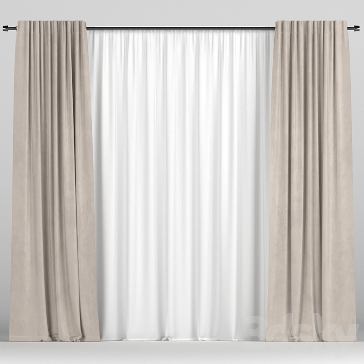 Curtains with tulle 3DS Max - thumbnail 1