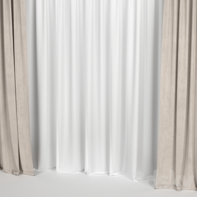 Curtains with tulle 3DS Max - thumbnail 2