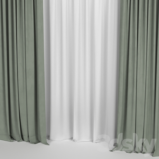 Curtains with tulle 3DS Max Model - thumbnail 2