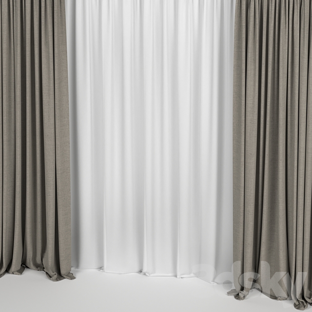 Curtains with tulle 3DS Max Model - thumbnail 2