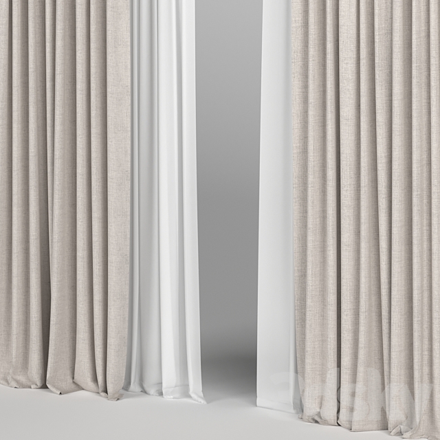 Curtains with tulle. 3DS Max Model - thumbnail 2