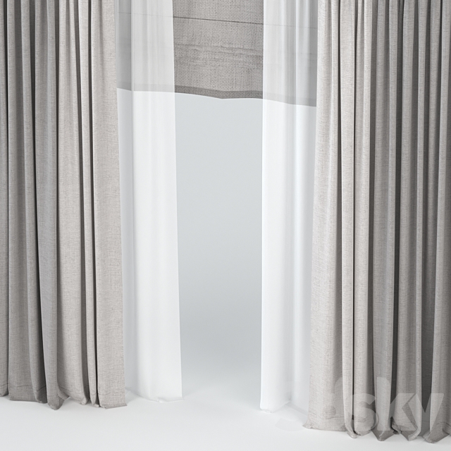 Curtains with tulle. 3DS Max Model - thumbnail 2