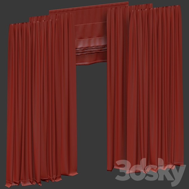 Curtains with tulle. 3DS Max Model - thumbnail 5