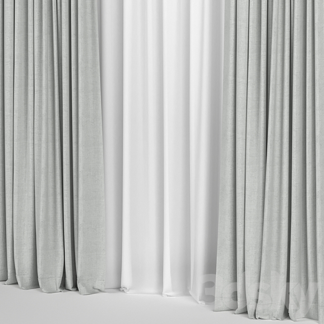 Curtains with tulle 3DS Max Model - thumbnail 2