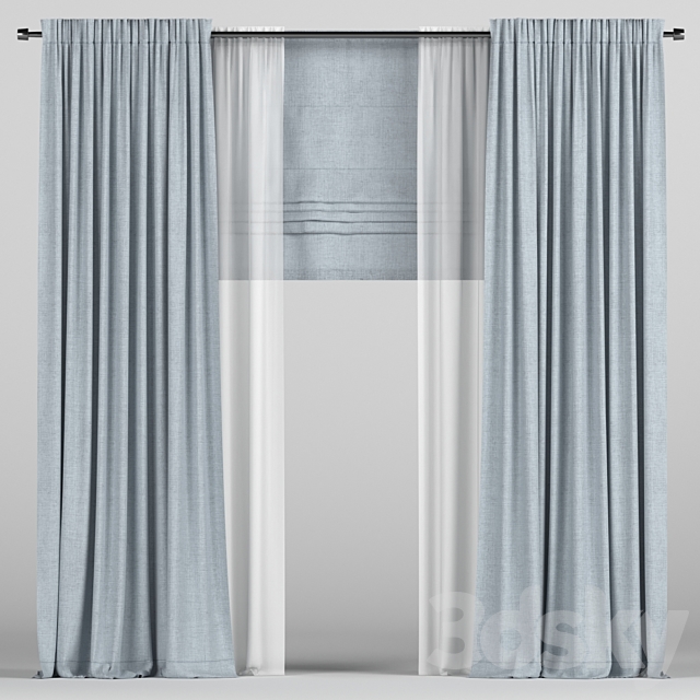 Curtains with tulle and roman. 3ds Max - thumbnail 1