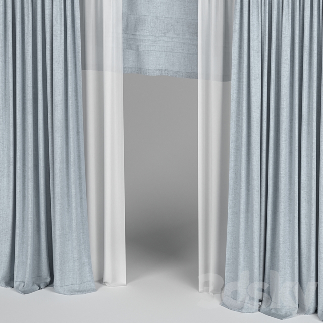 Curtains with tulle and roman. 3ds Max - thumbnail 2