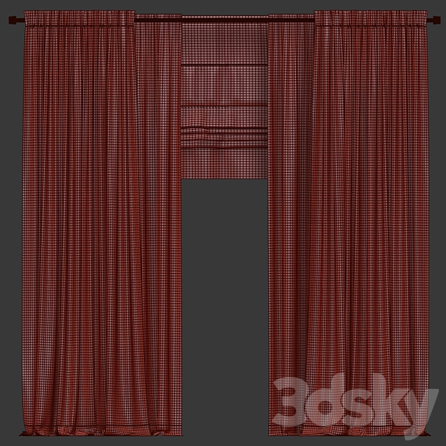 Curtains with tulle and roman. 3ds Max - thumbnail 3