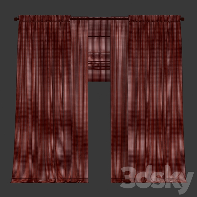 Curtains with tulle and roman blinds. 3ds Max - thumbnail 3