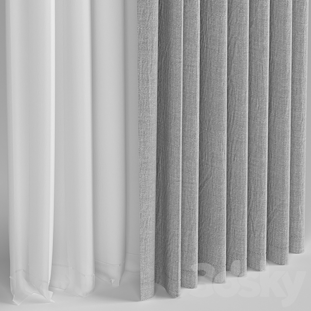 Curtains with tulle and roman blinds. 3DS Max Model - thumbnail 3