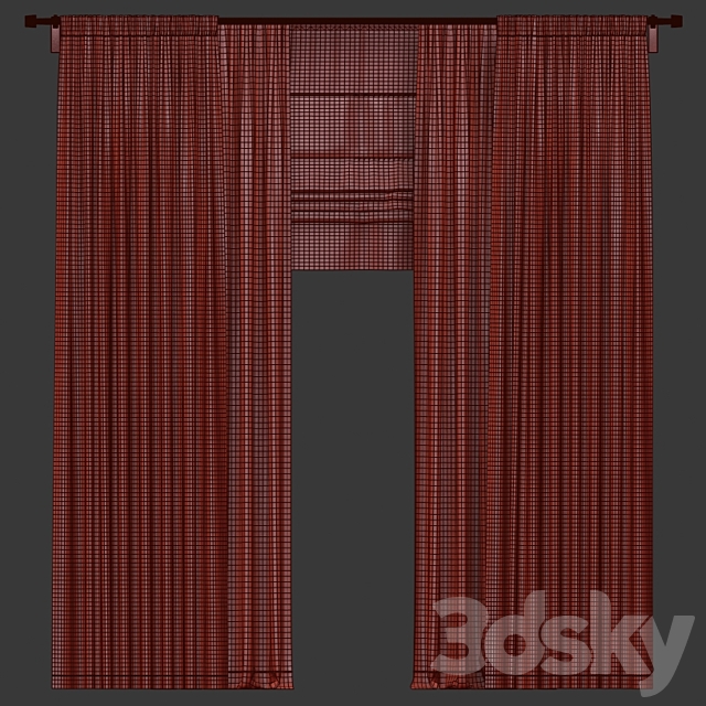 Curtains with tulle and roman blinds. 3DS Max Model - thumbnail 4