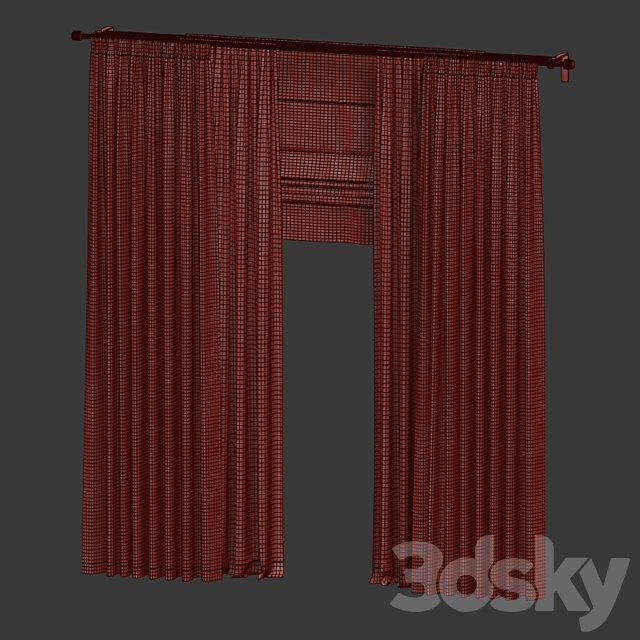 Curtains with tulle and roman blinds. 3DS Max Model - thumbnail 5