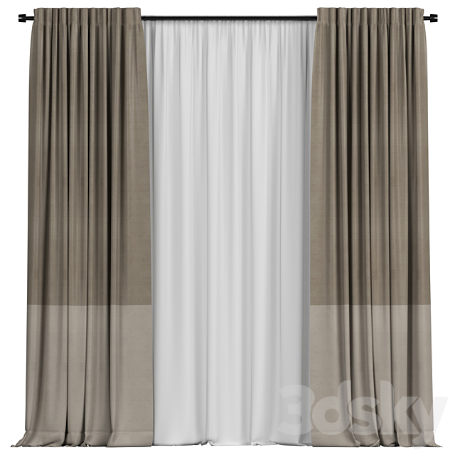 Curtains with tulle in two colors 3ds Max - thumbnail 1