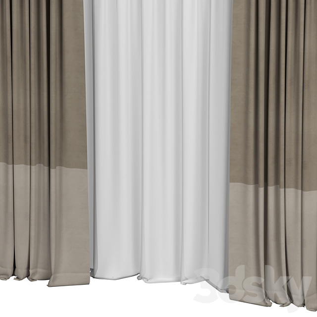 Curtains with tulle in two colors 3ds Max - thumbnail 2