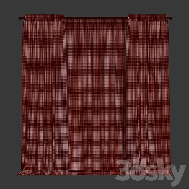 Curtains with tulle in two colors 3ds Max - thumbnail 3