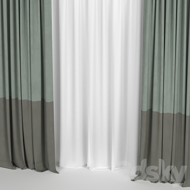 Curtains with tulle in two colors 3DS Max Model - thumbnail 2