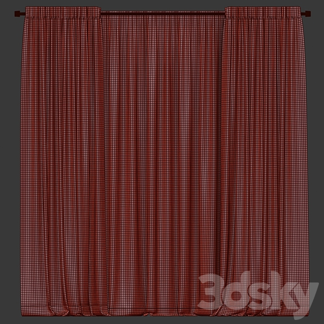 Curtains with tulle in two colors 3DS Max Model - thumbnail 3