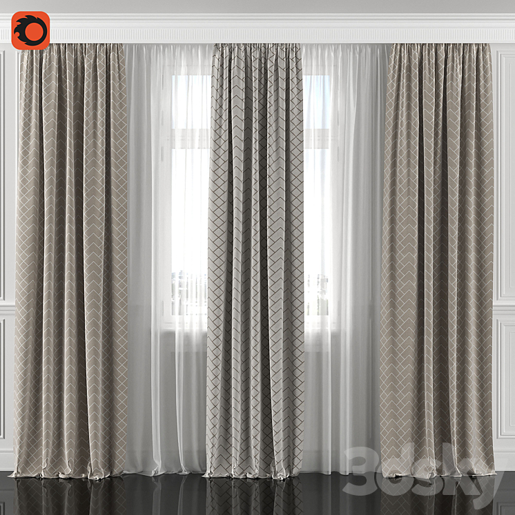 Curtains with window 162C 3DS Max - thumbnail 1