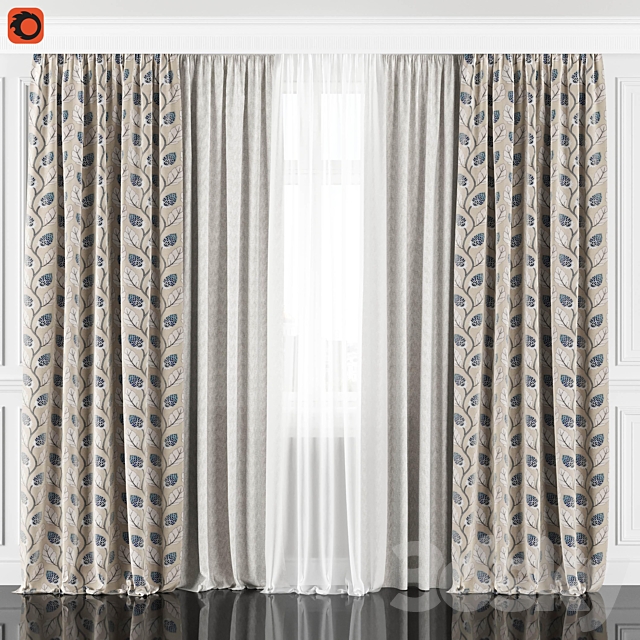 Curtains with window 182C 3ds Max - thumbnail 1