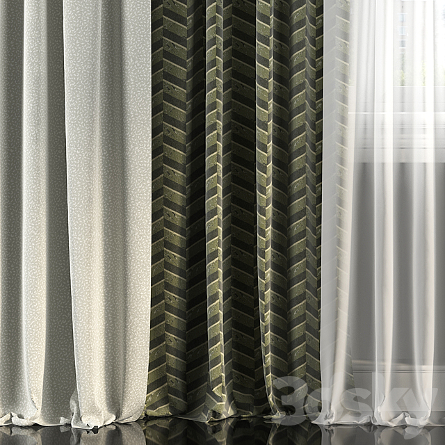 Curtains with window 185 3DS Max Model - thumbnail 3