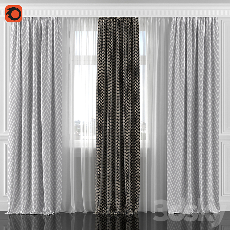 Curtains with window 196C 3DS Max - thumbnail 1