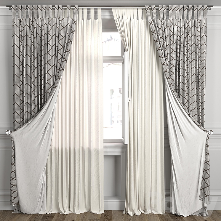 Curtains with window 484C 3DS Max Model - thumbnail 3