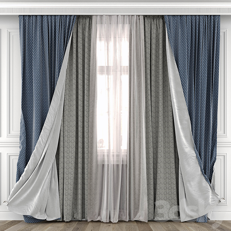 Curtains with window 493C 3DS Max Model - thumbnail 3