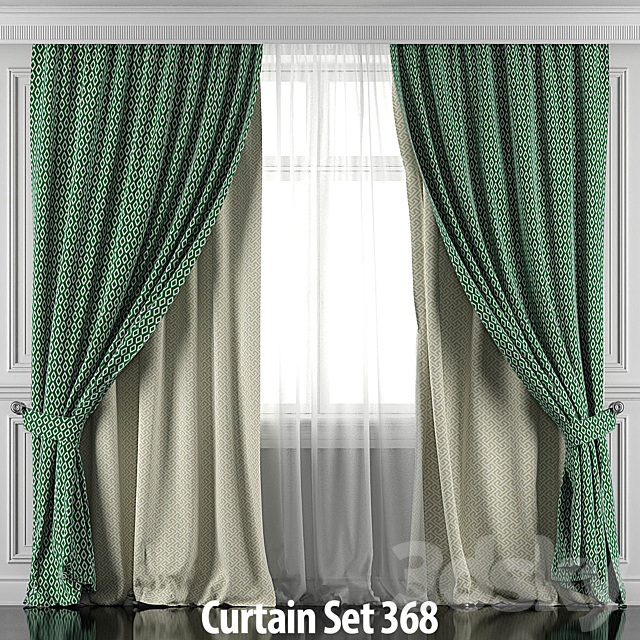 Curtains with window and moldings 366-371 3DS Max Model - thumbnail 3