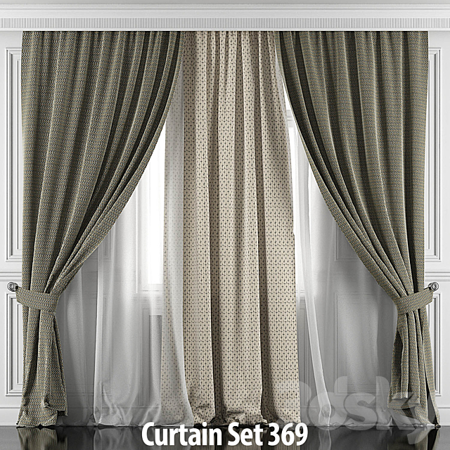 Curtains with window and moldings 366-371 3DS Max Model - thumbnail 4