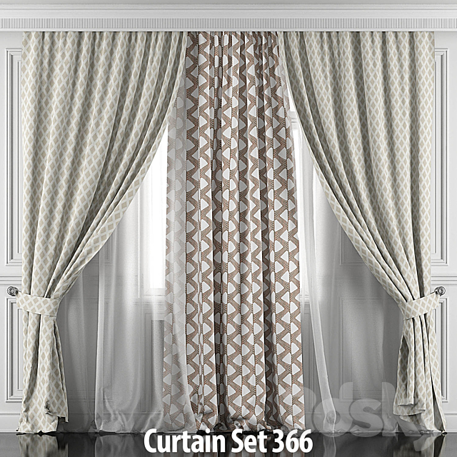 Curtains with window and moldings 366-371 3DS Max Model - thumbnail 6