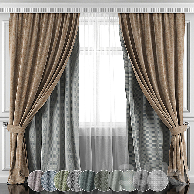 Curtains with window and moldings 396-401 3ds Max - thumbnail 1