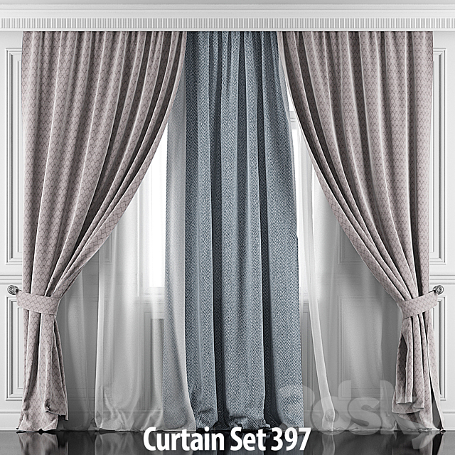 Curtains with window and moldings 396-401 3ds Max - thumbnail 2