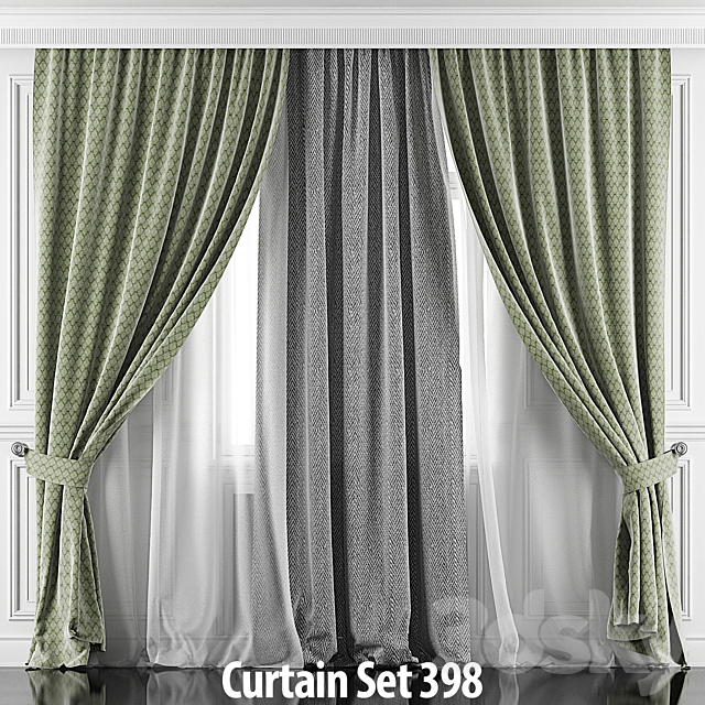 Curtains with window and moldings 396-401 3ds Max - thumbnail 3