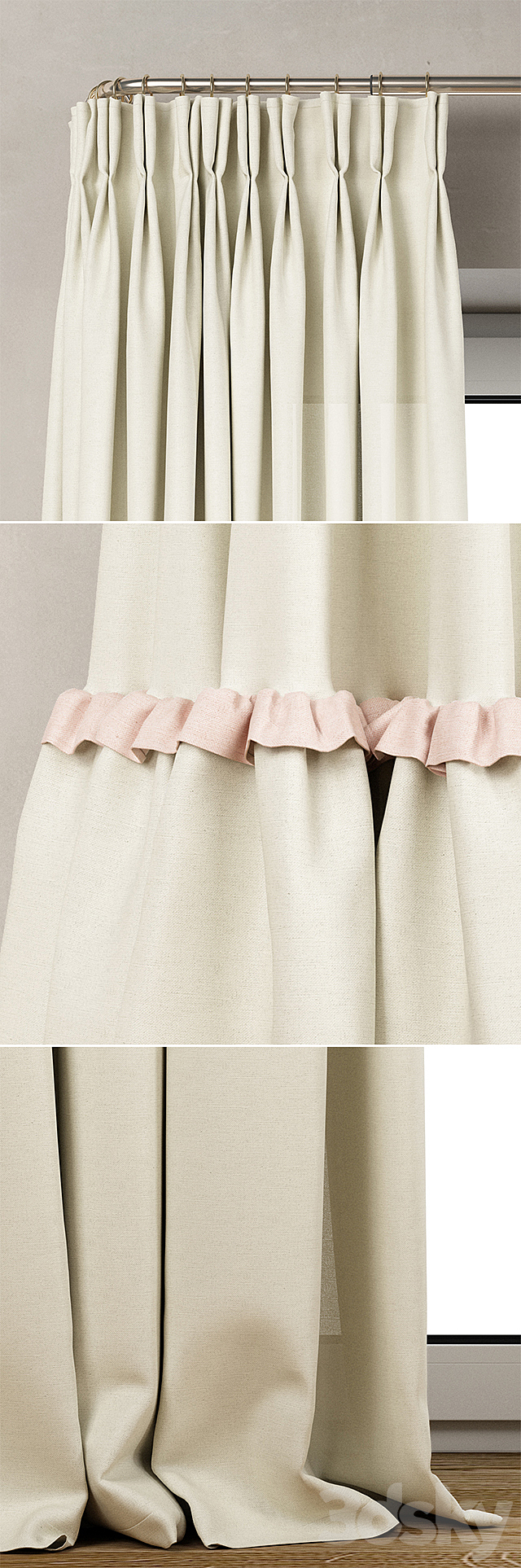 Сotton draped curtains with ruffles _ Curly curtains with ruffles 3DS Max Model - thumbnail 2