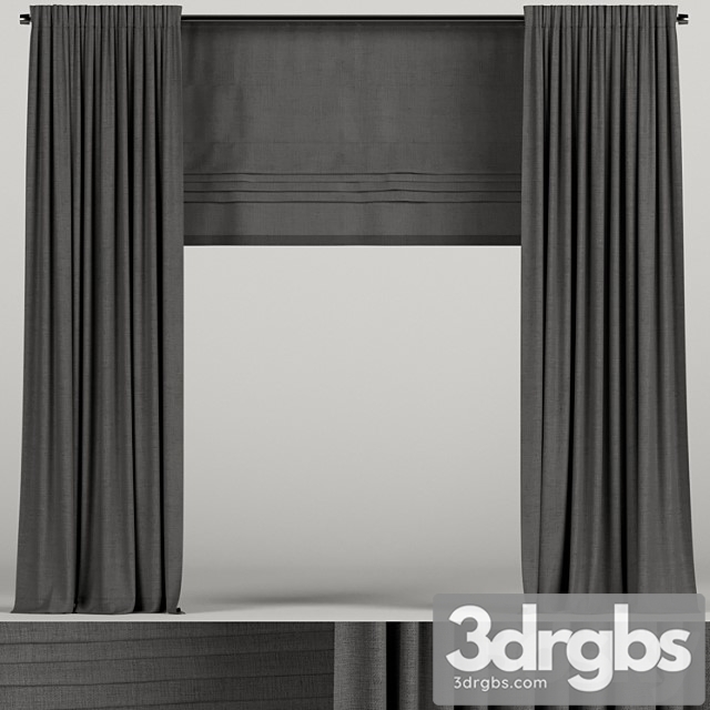 Dark curtains with roman blinds. 3dsmax Download - thumbnail 1