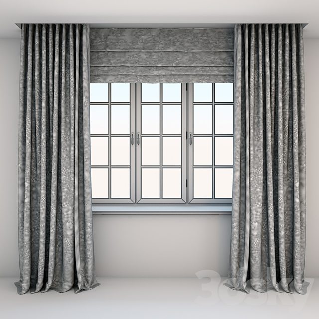 Direct curtains in the floor and Roman curtains in a modern style with a window 3ds Max - thumbnail 2