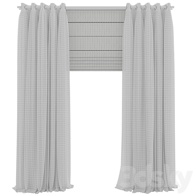 double curtains with tulle 3DS Max Model - thumbnail 2