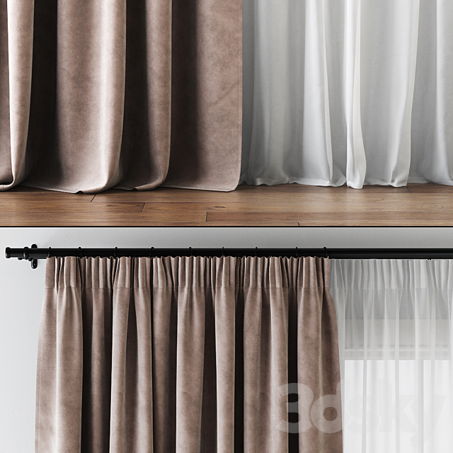 Draped Velvet Tape Curtains with Tulle 3DS Max Model - thumbnail 2